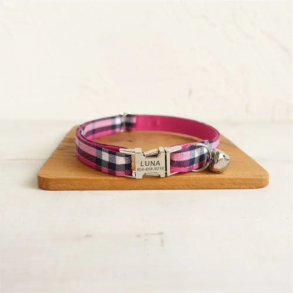 Personalized Cat Collar with Free Engraving, Matching Pet Leash,Customzied Contacts Metal Buckle, Pink Plaid Pet Collar
Personalized Cat Collar with Free Engraving, Matching Pet Leash,Customzied Contacts Metal Buckle, Pink Plaid Pet Collar