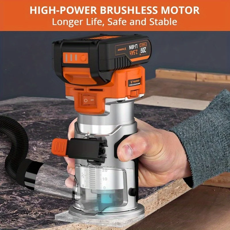 A Wireless Trimmer Router Featuring a Brushless Motor, Six Digital Speed Settings Ranging from 10, 000 to 30, 000 RPM, a 2.5Ah Battery, Designed for Wood Trimming, with a Clamping Range of 1/4" And 3/8"
A Wireless Trimmer Router Featuring a Brushless Motor, Six Digital Speed Settings Ranging from 10, 000 to 30, 000 RPM, a 2.5Ah Battery, Designed for Wood Trimming, with a Clamping Range of 1/4" And 3/8"