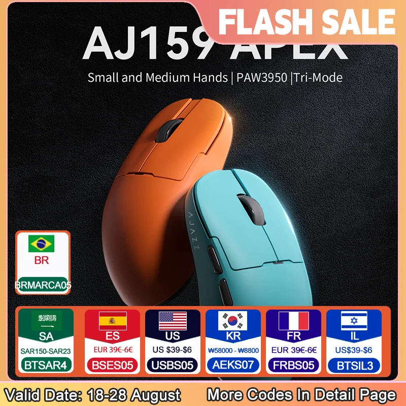 AJAZZ AJ159 APEX Mouse Tri Mode Wireless 8K PAW3950 Sensor Low Latency Gaming Mouse Charge Base Customize Lightweight Pc Gamer
AJAZZ AJ159 APEX Mouse Tri Mode Wireless 8K PAW3950 Sensor Low Latency Gaming Mouse Charge Base Customize Lightweight Pc Gamer