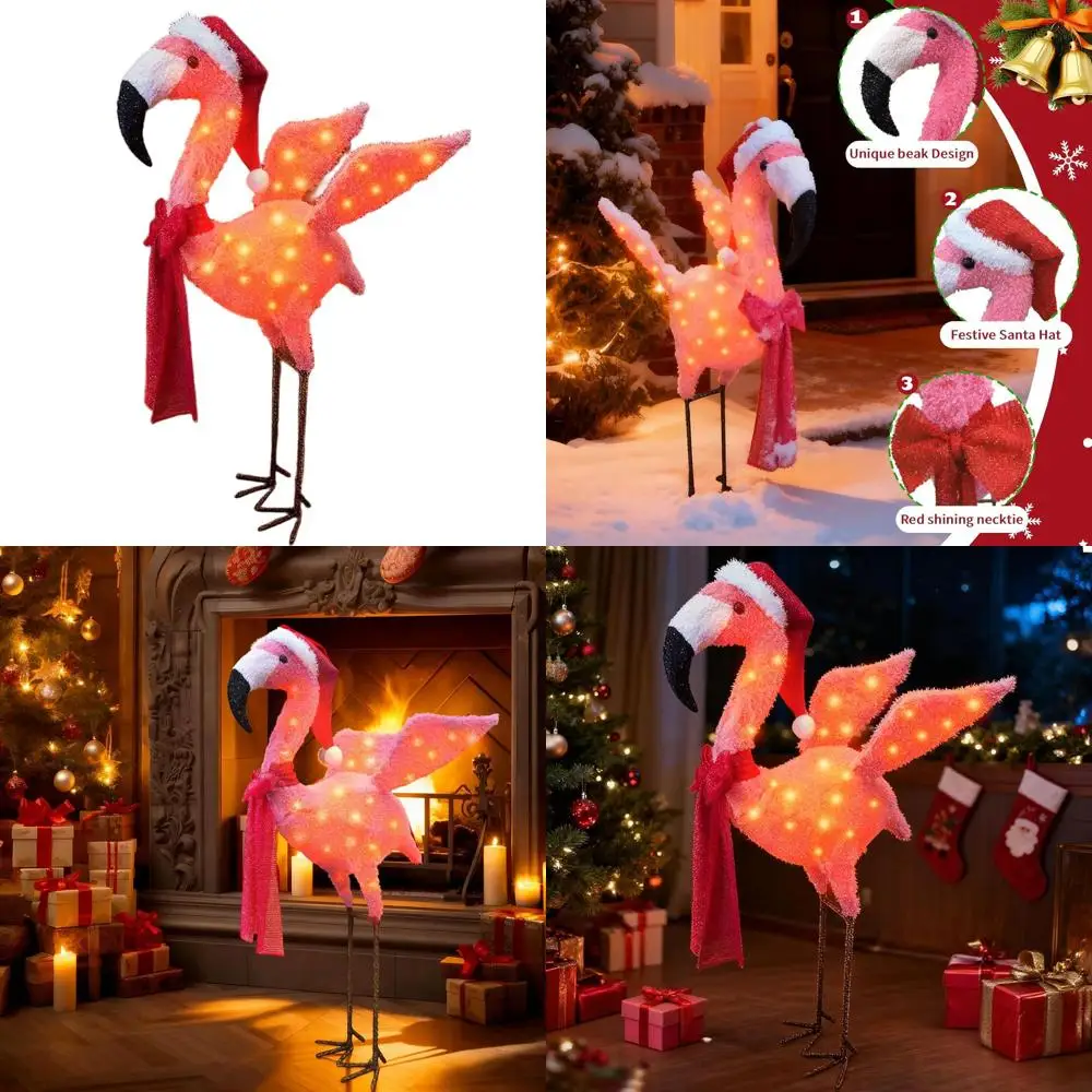 Illuminated 3D Pink Flamingo Christmas Ornament with Santa Hat and Scarf, Warm White Light Yard Art for Festive Lawns and Garden
Illuminated 3D Pink Flamingo Christmas Ornament with Santa Hat and Scarf, Warm White Light Yard Art for Festive Lawns and Garden