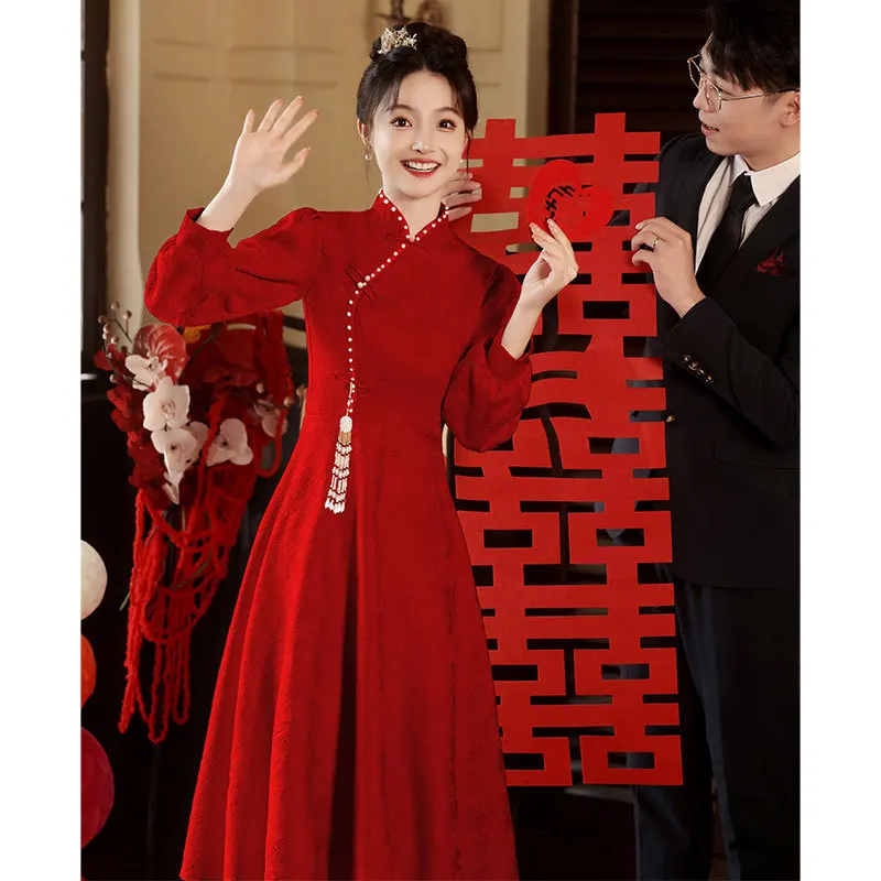 Red Long Sve Qipao Wedding Dr New Chinese Sle Bridal Gown Faionable Zipper Design for Engagement Parties And Ceremo...
Red Long Sve Qipao Wedding Dr New Chinese Sle Bridal Gown Faionable Zipper Design for Engagement Parties And Ceremo...