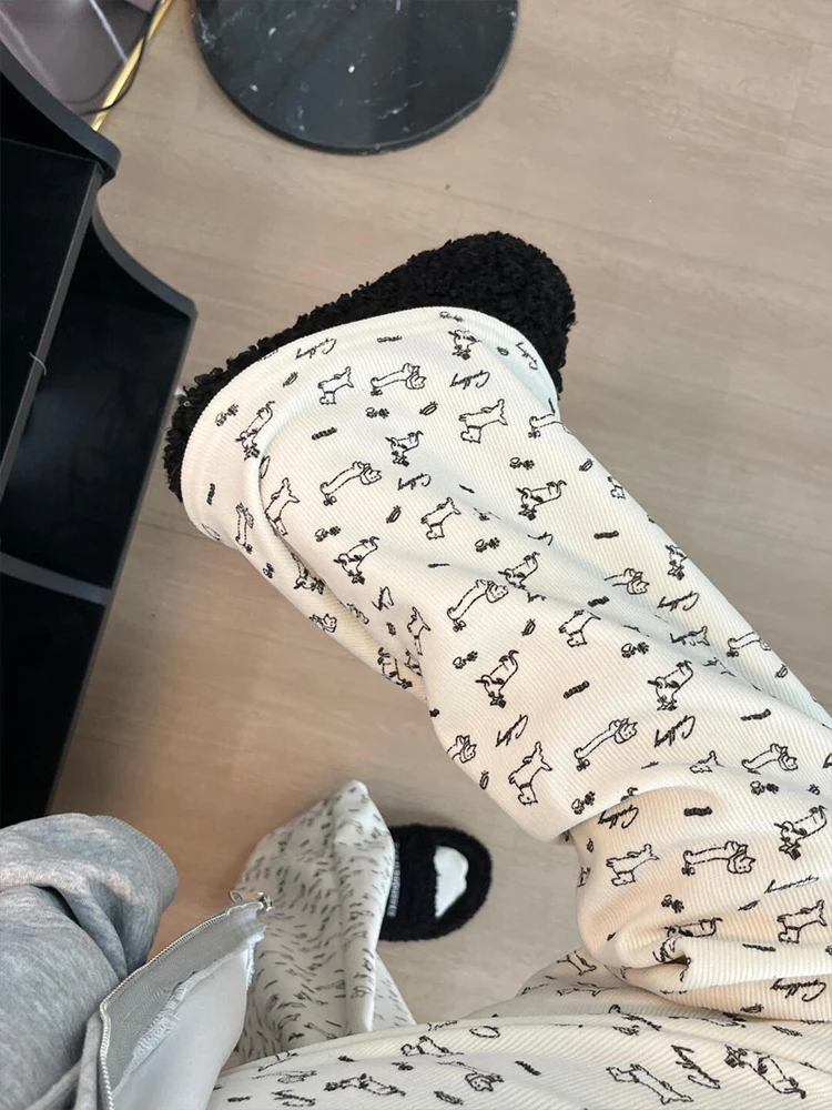 Loose Fce Lined Wide Leg Pants Women's High Waist Straight Cut Comfortable Autumn Winter Casual Trousers Cartoon Dog Pattern
Loose Fce Lined Wide Leg Pants Women's High Waist Straight Cut Comfortable Autumn Winter Casual Trousers Cartoon Dog Pattern