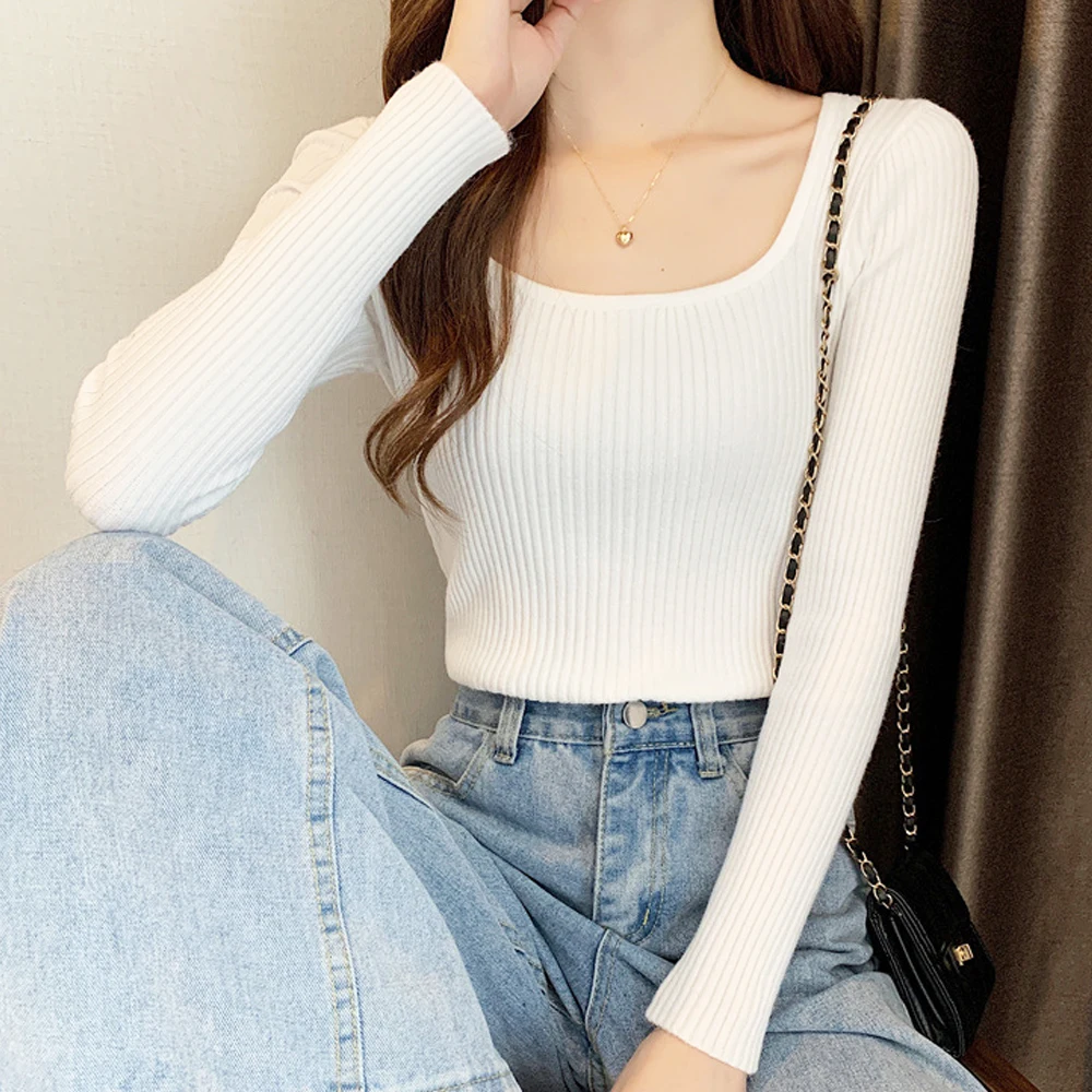 Women Black White Grey Blue Purple Blouse Pullover Top Girl Long Sleeve Slim Stretch Shirt Woman Square Neck T Shirt Sweater
Women Black White Grey Blue Purple Blouse Pullover Top Girl Long Sleeve Slim Stretch Shirt Woman Square Neck T Shirt Sweater