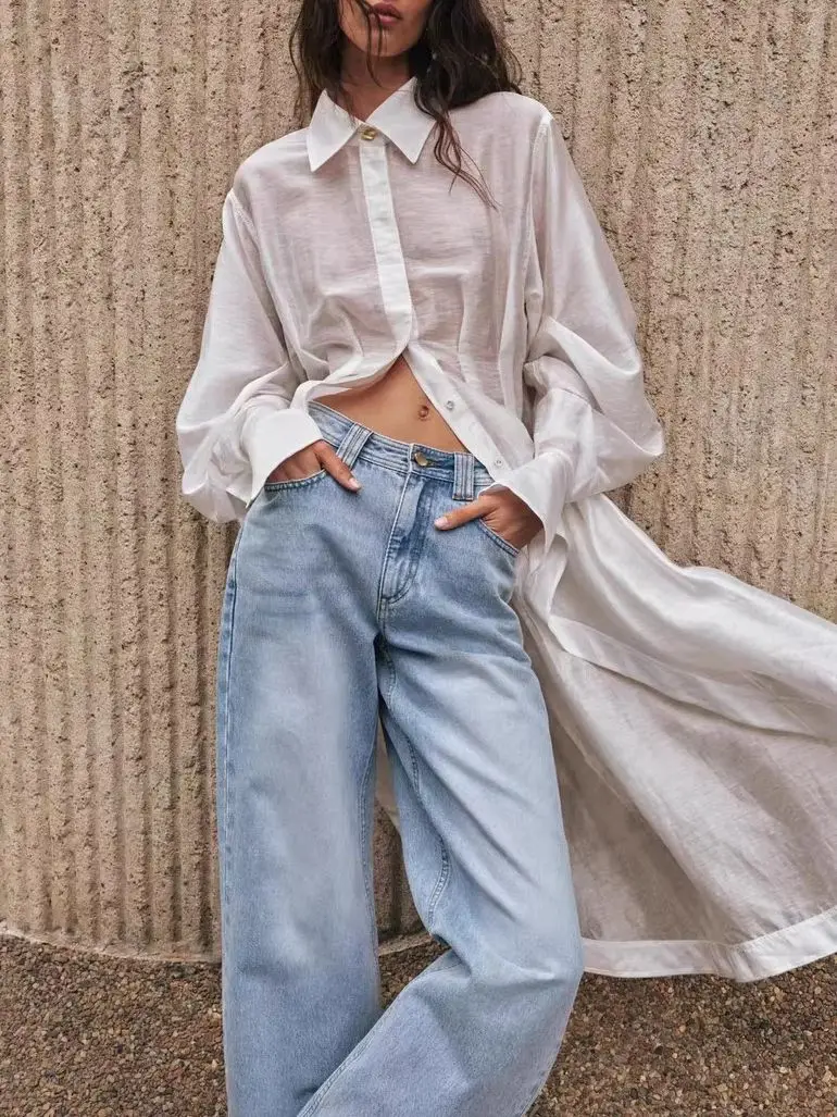 Women's Slightly Transparent Long Shirt 2026 Spring/Summer Turn-down Collar Lantern Sleeve Single Breasted Casual Blouse
Women's Slightly Transparent Long Shirt 2026 Spring/Summer Turn-down Collar Lantern Sleeve Single Breasted Casual Blouse