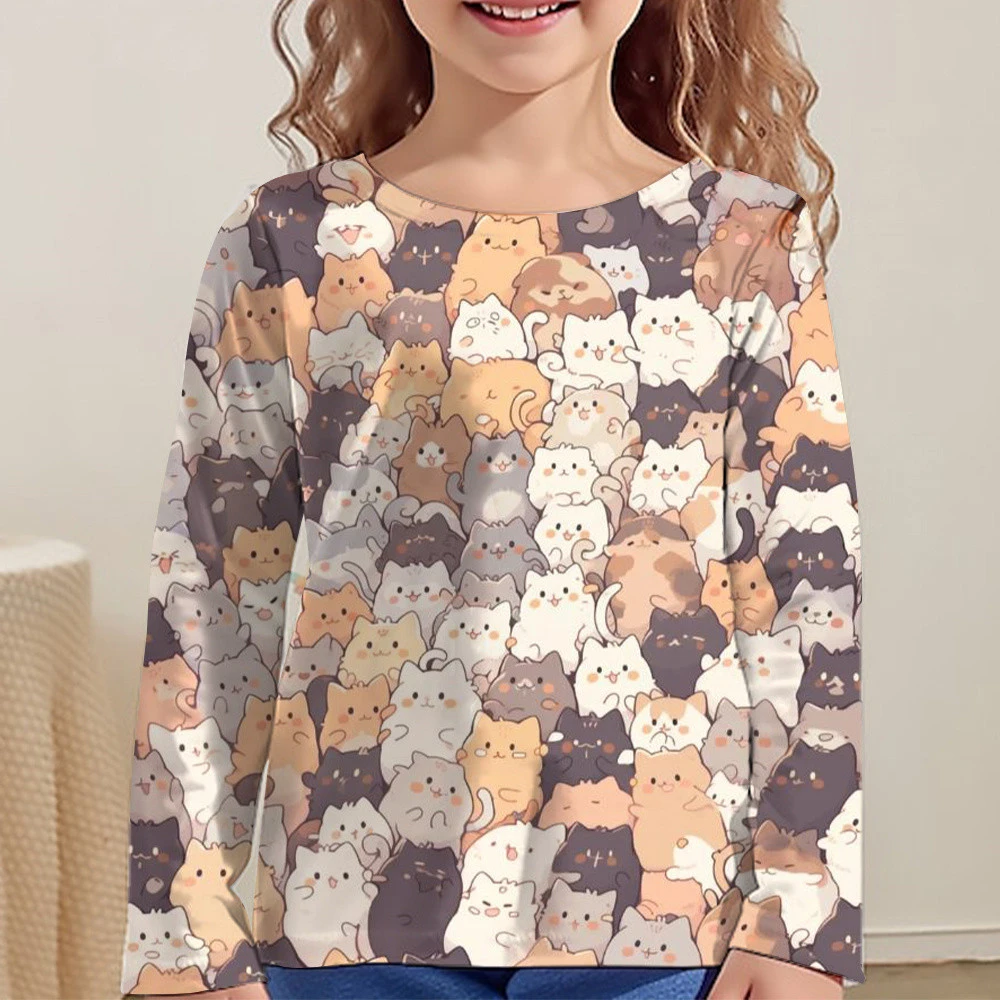 Cartoon Cat Print Kids Girl Clothes Long Sleeve Children Spring Summer Clothes Casual Kawaii Child Girl T-Shirt O-Neck Cute Tops
Cartoon Cat Print Kids Girl Clothes Long Sleeve Children Spring Summer Clothes Casual Kawaii Child Girl T-Shirt O-Neck Cute Tops