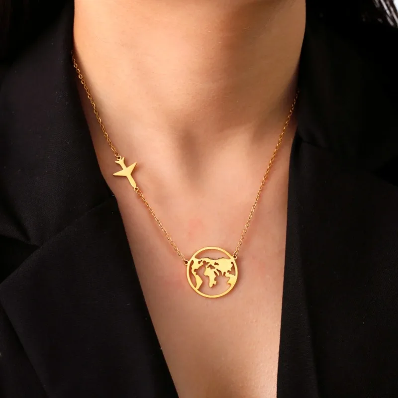 Skyrim Airplane Globe World Map Pendant Necklace Women Stainless Steel Gold Color Clavicle Chain Traveler Jewelry Birthday Gift
Skyrim Airplane Globe World Map Pendant Necklace Women Stainless Steel Gold Color Clavicle Chain Traveler Jewelry Birthday Gift