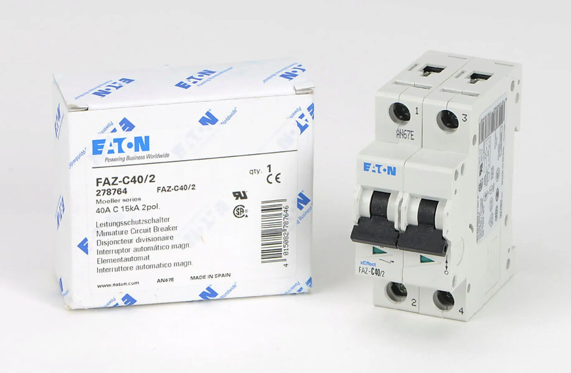 FAZ-C40/2 - Miniature circuit breaker (MCB), 40 A, 2p, characteristic: C 278764
FAZ-C40/2 - Miniature circuit breaker (MCB), 40 A, 2p, characteristic: C 278764