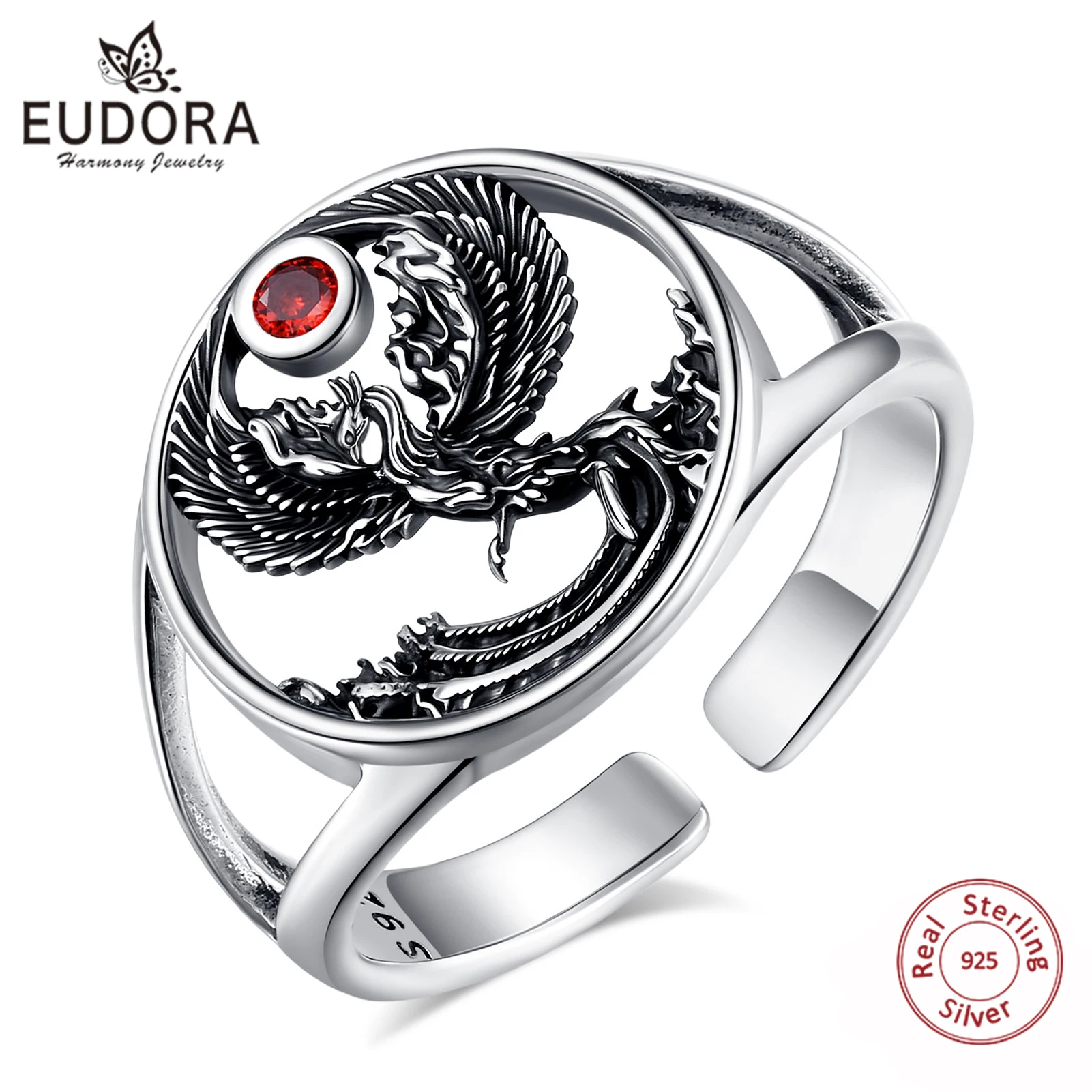 Eudora 925 Sterling Silver Phoenix Adjustable Ring Vintage Sun Phoenix Open Ring Personality Jewelry Holiday Gift for Women Man
Eudora 925 Sterling Silver Phoenix Adjustable Ring Vintage Sun Phoenix Open Ring Personality Jewelry Holiday Gift for Women Man