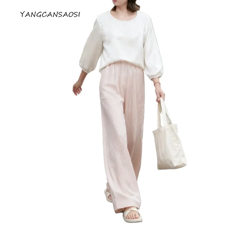 2025 Women's Fashion Autumn Clothing 100% Natural Mulberry Silk Jacquard Satin Loose Versatile Casual Solid Wide Leg Pants
2025 Women's Fashion Autumn Clothing 100% Natural Mulberry Silk Jacquard Satin Loose Versatile Casual Solid Wide Leg Pants
