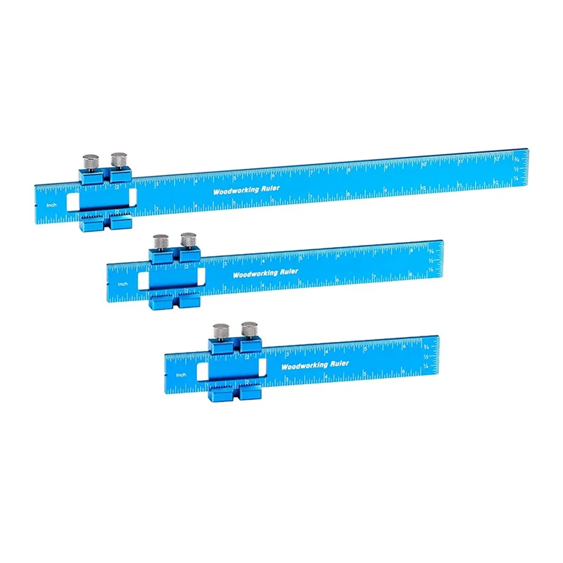 -A94Z Positioning Ruler With Slide Stop, 3 Pcs Ruler Set Include 6, 8, And 12 Inch Precision Pocket Rulers