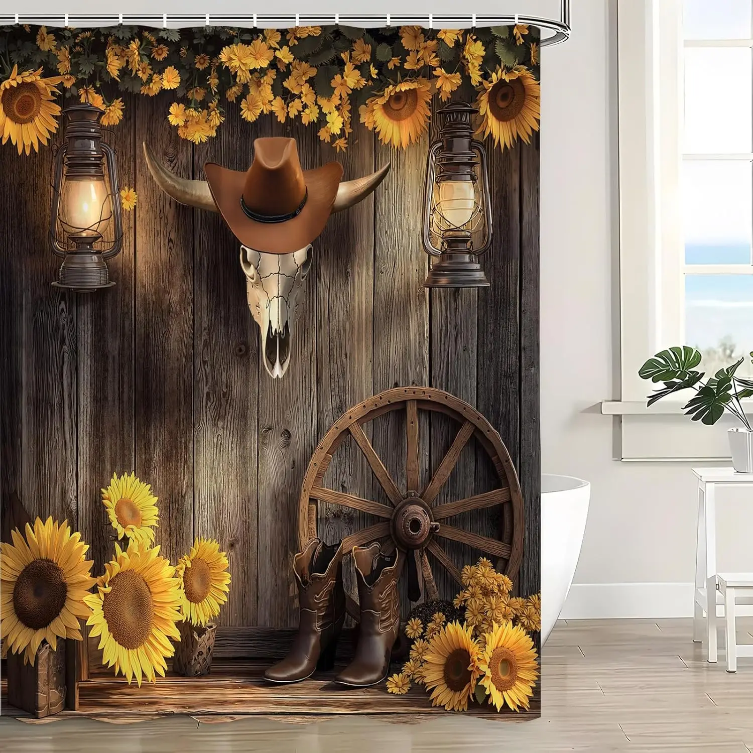 Western Farmhouse Shower Curtain Bull Skull Barn Door Sunflower Southwest Country Cowboy Floral Rustic Southwestern Primitive
Western Farmhouse Shower Curtain Bull Skull Barn Door Sunflower Southwest Country Cowboy Floral Rustic Southwestern Primitive