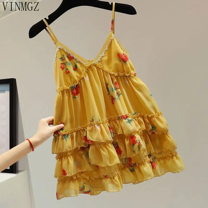 Bead floral sling vest 2025 summer Korean version loose and thin fungus edge splicing printing casual chiffon shirt
Bead floral sling vest 2025 summer Korean version loose and thin fungus edge splicing printing casual chiffon shirt