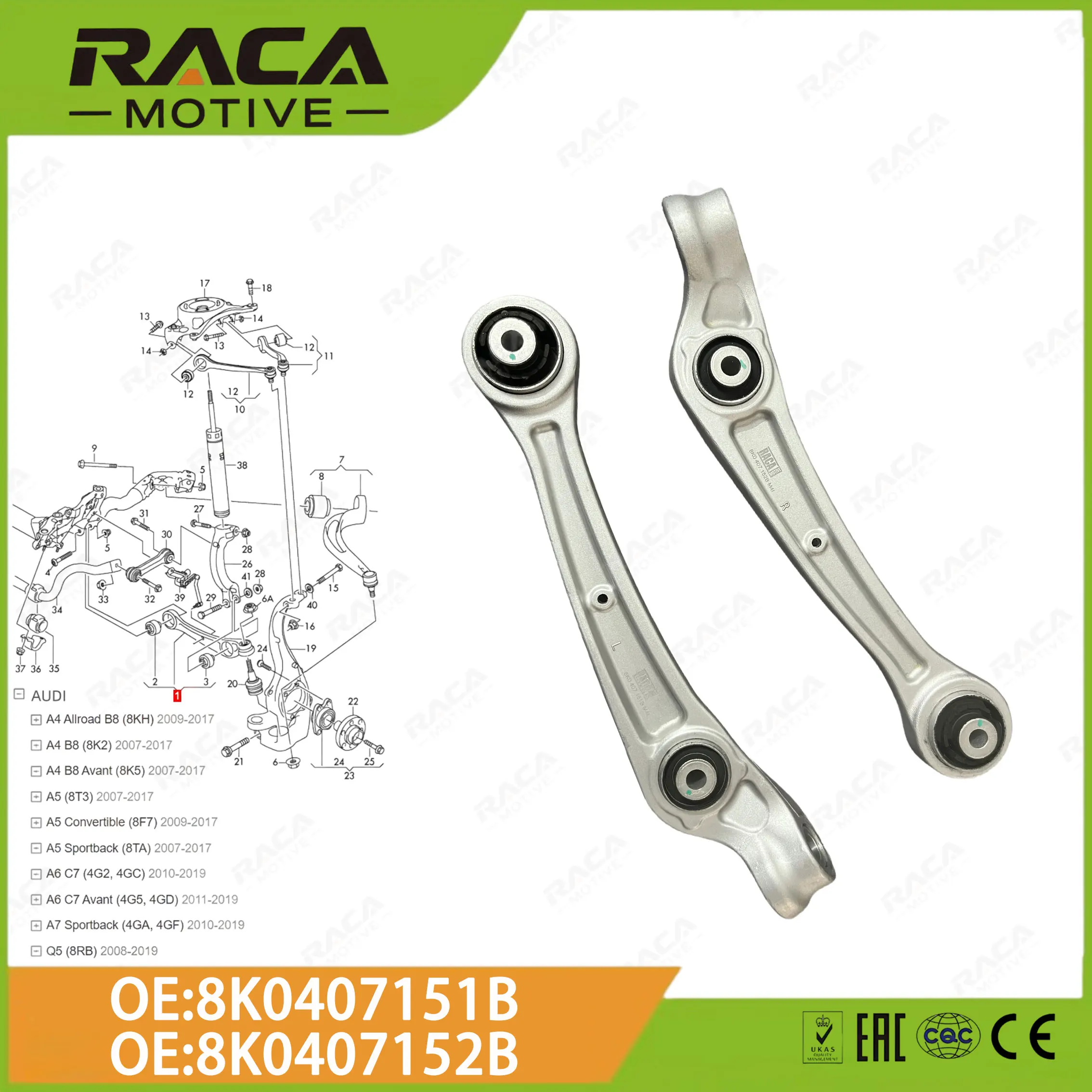 Front Axle Support Arm Traction Control Arm Suitable for Audi A4 B8 8Kh/8K2/8K5 A5 8T3/8F7/8Ta A6 C7 4G2/4Gc/4G5/4Gd A7 4Ga/4Gf Q5 8Rb 8K0407152B 8K0407151B
Front Axle Support Arm Traction Control Arm Suitable for Audi A4 B8 8Kh/8K2/8K5 A5 8T3/8F7/8Ta A6 C7 4G2/4Gc/4G5/4Gd A7 4Ga/4Gf Q5 8Rb 8K0407152B 8K0407151B