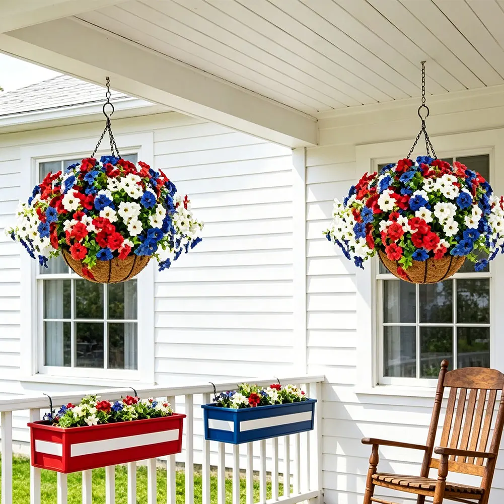 Patriotic Outdoor Hanging Basket Decor Red White Blue for Independence Day Festive Porch Door Yard Decoration 45x40CM
Patriotic Outdoor Hanging Basket Decor Red White Blue for Independence Day Festive Porch Door Yard Decoration 45x40CM