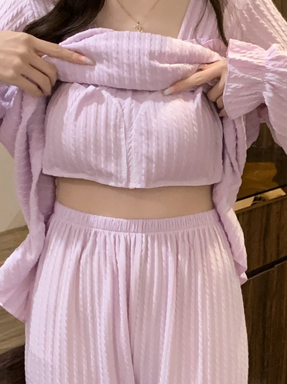 Women's Sleepwear with Chest Pad Pure Cotton Thin Long Sleeve Home Clothes Set Large Size Suitable for Outdoor Spring Autumn
Women's Sleepwear with Chest Pad Pure Cotton Thin Long Sleeve Home Clothes Set Large Size Suitable for Outdoor Spring Autumn