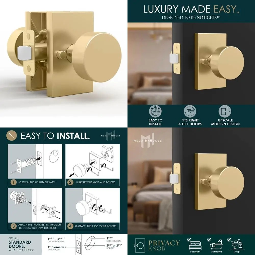 Heavy Duty Reversible Gold Door Knob Set - Privacy Door Handle for Interior Use, Perfect for Bed and Bath Rooms
Heavy Duty Reversible Gold Door Knob Set - Privacy Door Handle for Interior Use, Perfect for Bed and Bath Rooms