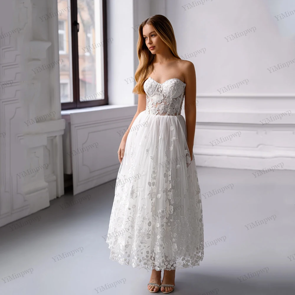 Flowers Midi Wedding Dresses Detachable Sleeve Sweetheart Applique Backless Civil Bride Gowns Customized Ankle Length Lace Up
Flowers Midi Wedding Dresses Detachable Sleeve Sweetheart Applique Backless Civil Bride Gowns Customized Ankle Length Lace Up