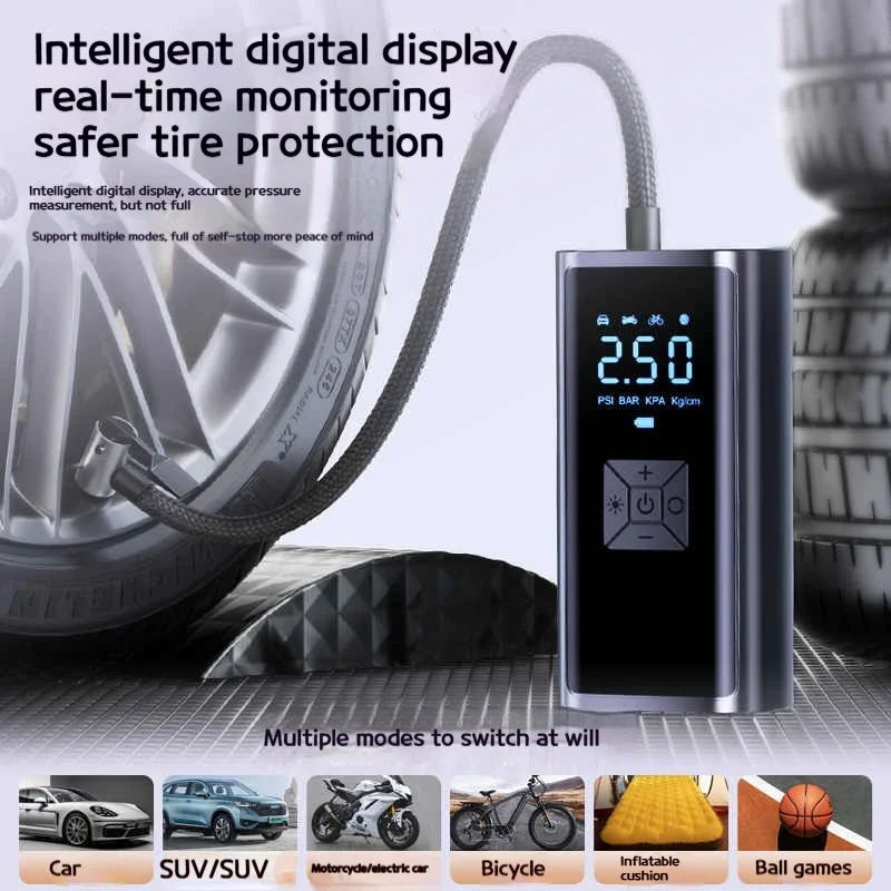 120W Handheld Air Compressor Wireless/Wired Inflatable Pump Portable Air Pump Tire Inflator Digital for Car Bicycle Balls
120W Handheld Air Compressor Wireless/Wired Inflatable Pump Portable Air Pump Tire Inflator Digital for Car Bicycle Balls