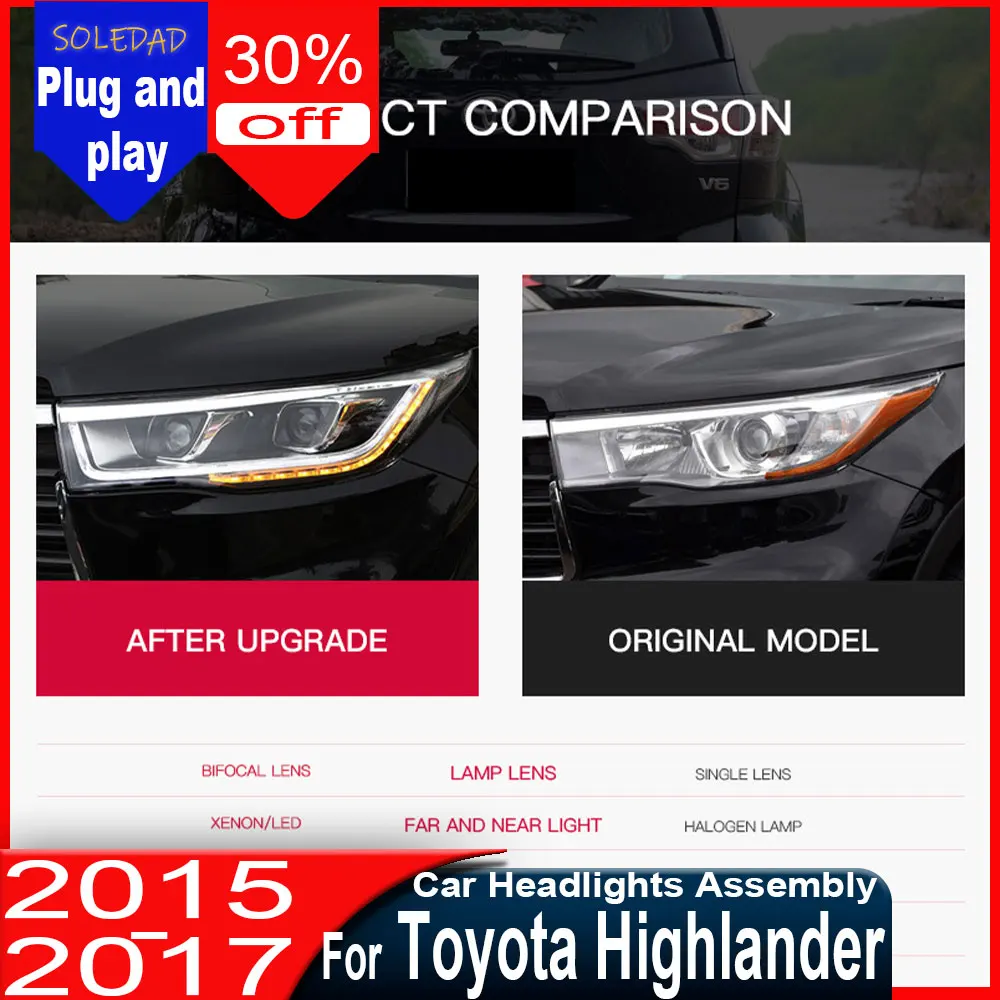 Car Headlight For Toyota Highlander 2015 2016 2017 Auto DRL Brake Turn Signal Lamp Light Assemblies Plug and Play
Car Headlight For Toyota Highlander 2015 2016 2017 Auto DRL Brake Turn Signal Lamp Light Assemblies Plug and Play