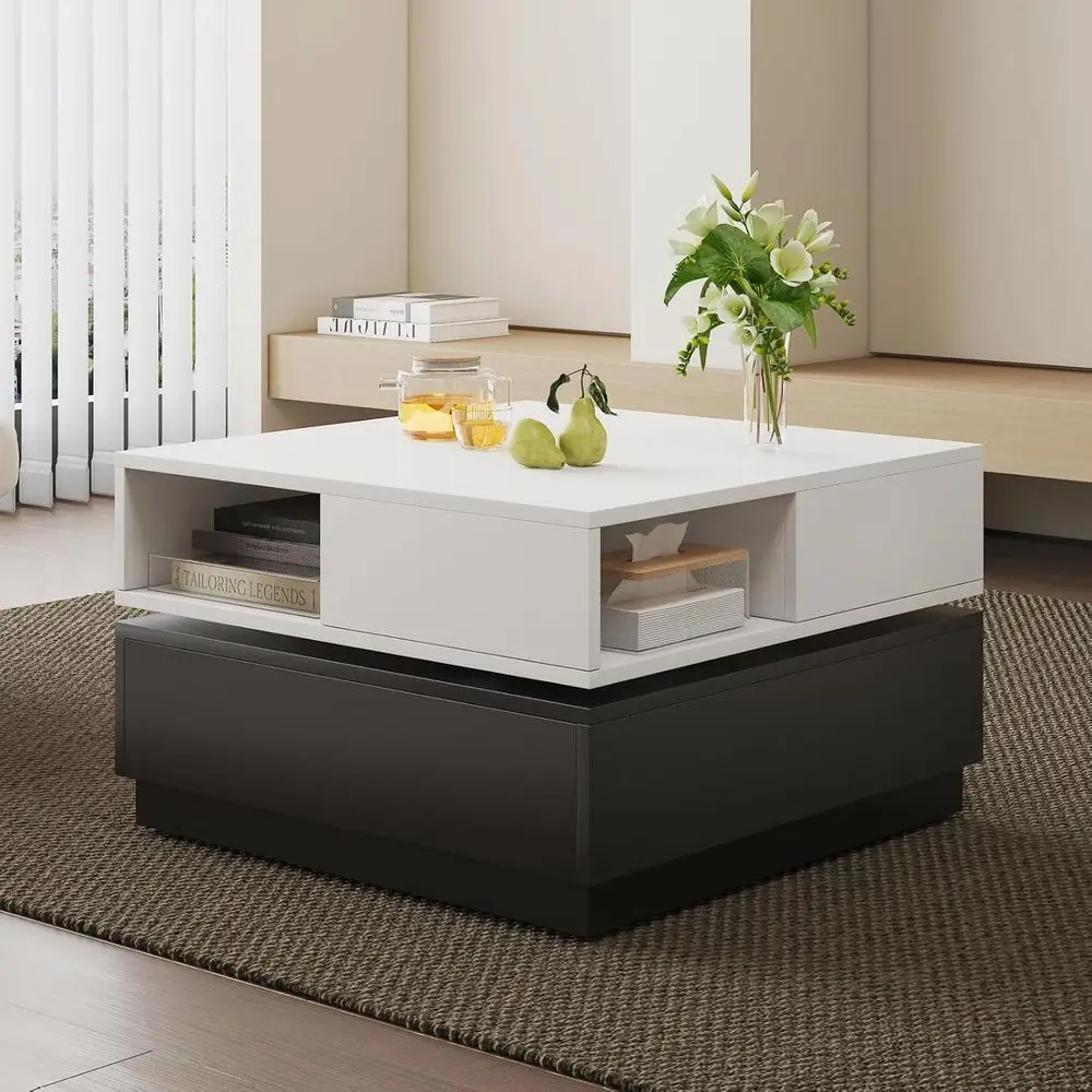 360° Rotating Coee Table with Ders & Open Storage Comparents, ern Square Lit Top Center Table or Living Room, White & Black
360° Rotating Coee Table with Ders & Open Storage Comparents, ern Square Lit Top Center Table or Living Room, White & Black