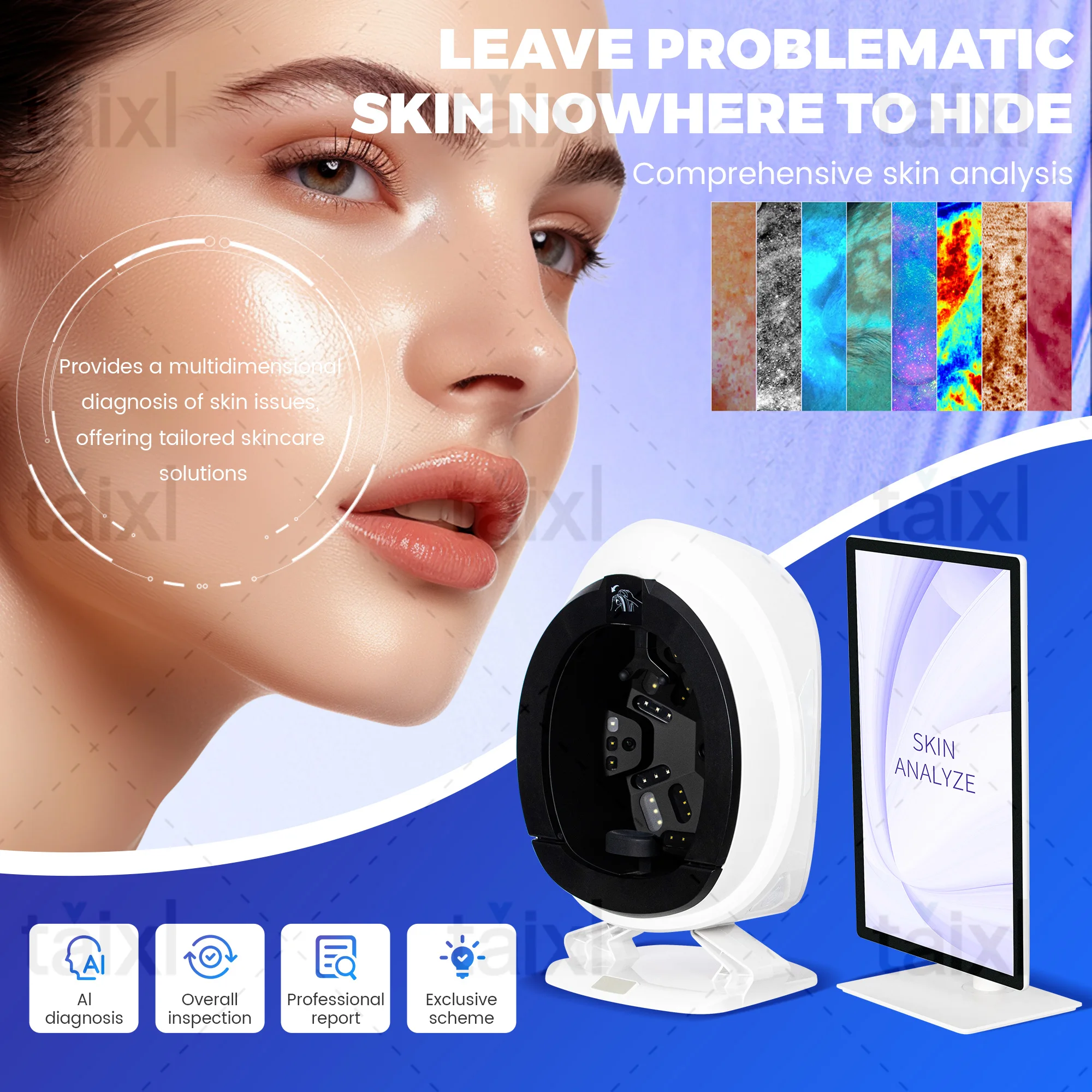 Q3 Pro AI 3D Skin Analyzer Machine Advanced Facial Scanner For Detecting Wrinkles Pores Spots UV Damage Perfect For Home Salon
Q3 Pro AI 3D Skin Analyzer Machine Advanced Facial Scanner For Detecting Wrinkles Pores Spots UV Damage Perfect For Home Salon