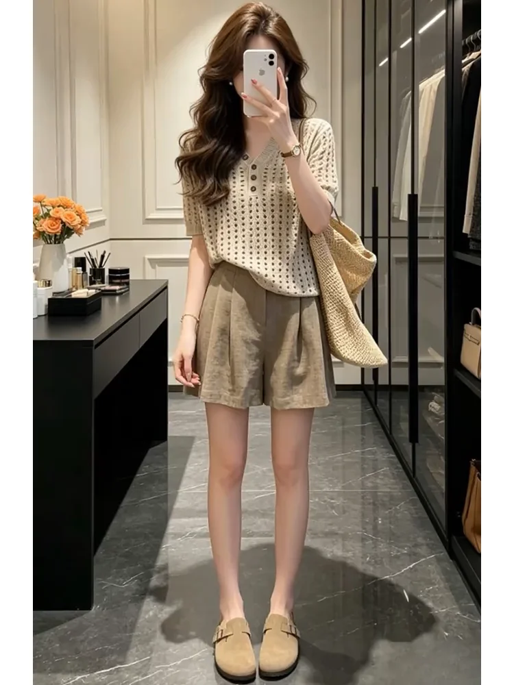 Summer Casual Hollow out Short Sleeve T-Shirt And Shorts Set Women's Fashion Two Piece Suit Comfortable High Waist Polyester ...
Summer Casual Hollow out Short Sleeve T-Shirt And Shorts Set Women's Fashion Two Piece Suit Comfortable High Waist Polyester ...