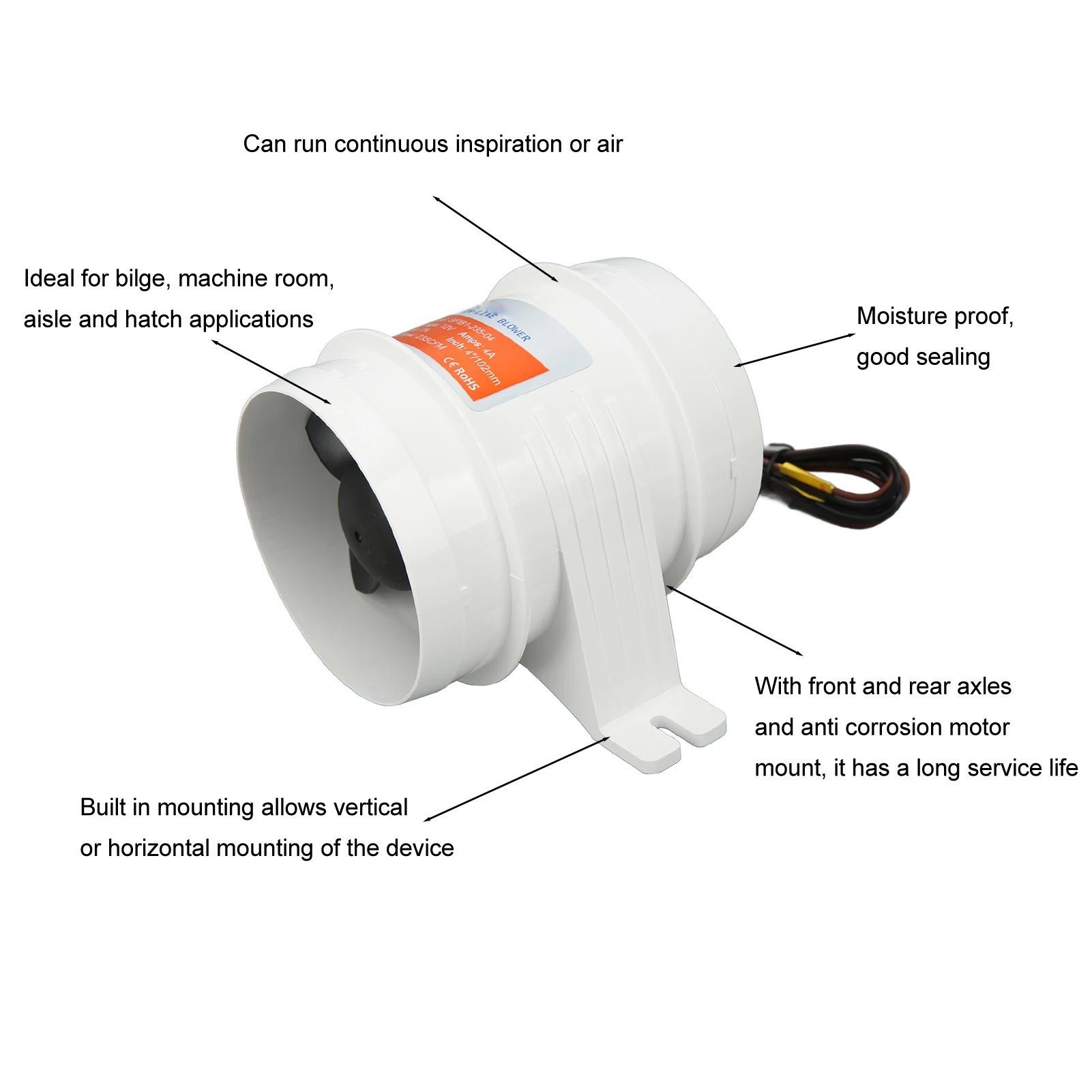 4in Inline Bilge Air Blower DC12V 235CFM High Air Electric Marine In Line Fan for RVs Boats Yachts 12V Inline Blower Fan
4in Inline Bilge Air Blower DC12V 235CFM High Air Electric Marine In Line Fan for RVs Boats Yachts 12V Inline Blower Fan