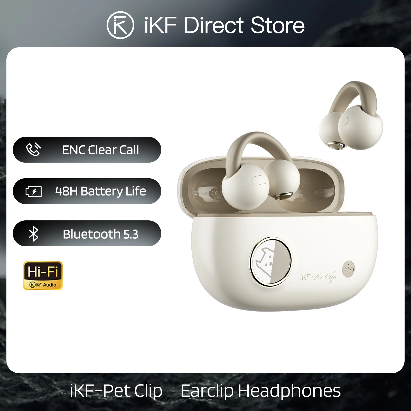 iKF Pet Clip Ear Clip Bluetooth Headphones Wireless Open-Ear Earbuds 48H Battery Life HiFi Sound Quality 3D Audio App Control
iKF Pet Clip Ear Clip Bluetooth Headphones Wireless Open-Ear Earbuds 48H Battery Life HiFi Sound Quality 3D Audio App Control