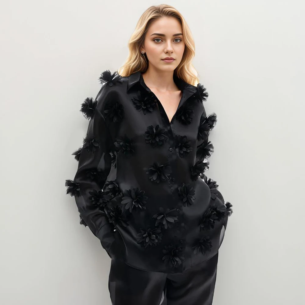 Solid Spliced Appliques Blouse For Women Lapel Long Sleeve Patchwork Single Breasted Loose Casual Shirts Female New
Solid Spliced Appliques Blouse For Women Lapel Long Sleeve Patchwork Single Breasted Loose Casual Shirts Female New