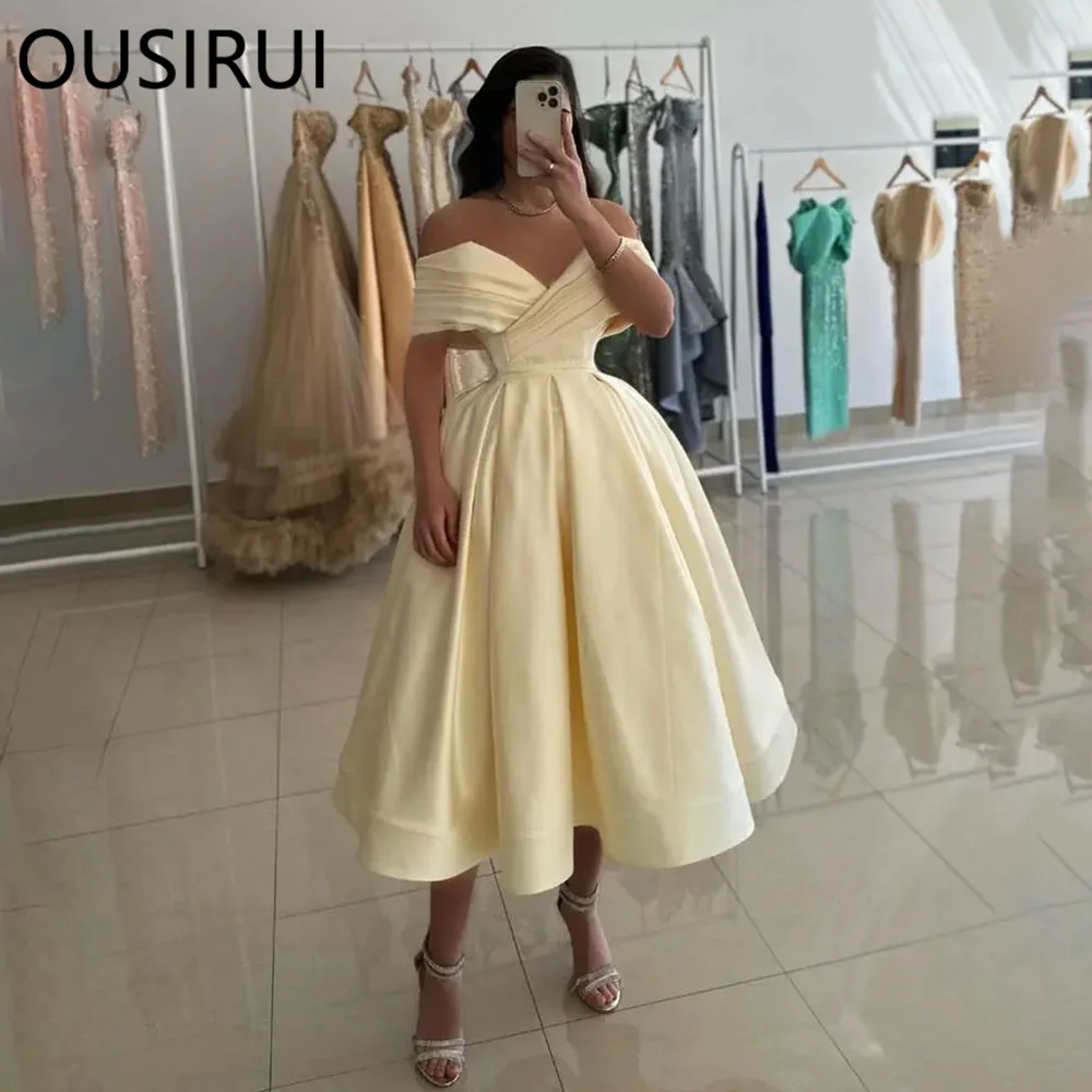 OUSIRUI Classic Off the Shoulder Satin Pleated Formal Evening Prom Dress A-line Tea-Length Prom Party Gown vestidos de festa
OUSIRUI Classic Off the Shoulder Satin Pleated Formal Evening Prom Dress A-line Tea-Length Prom Party Gown vestidos de festa
