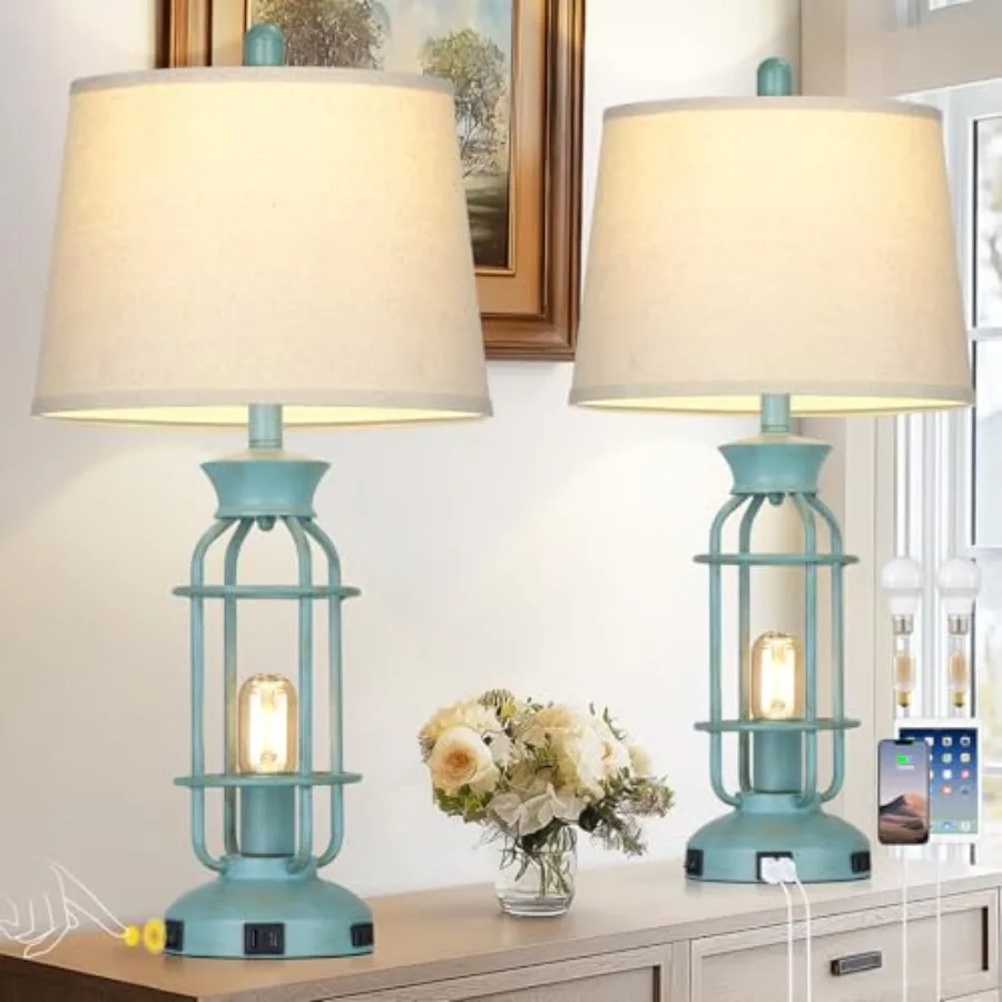Farmhouse Table lamps for Living Room 28" Tall Vintage Industrial Table Lamp with USB C+A Ports and Outlet Rustic Bedside Lamps
Farmhouse Table lamps for Living Room 28" Tall Vintage Industrial Table Lamp with USB C+A Ports and Outlet Rustic Bedside Lamps