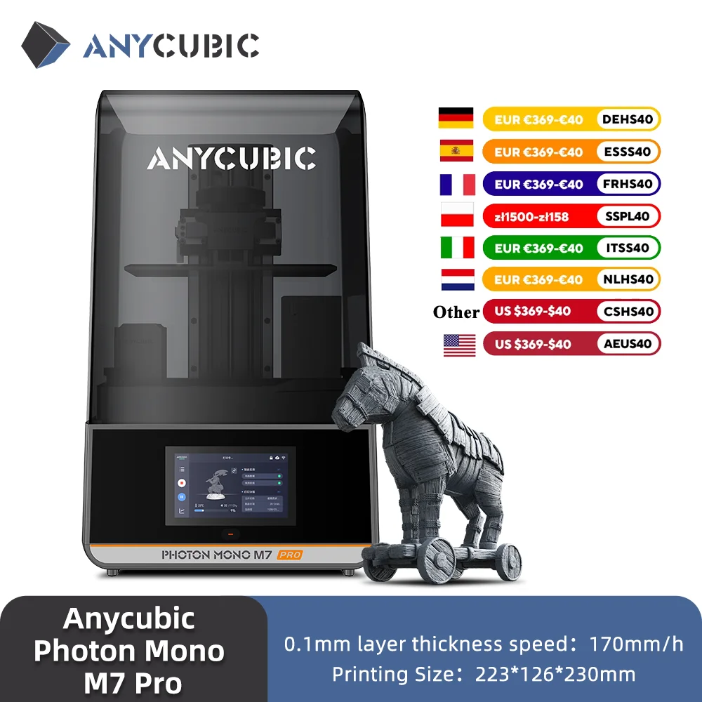 ANYCUBIC Photon Mono M7 Pro 3D принтер 14K Mono MSLA 10,1 ''LCD Смола 3D принтер Скорость до 170 мм/ч размер печати 223*126*230 мм
ANYCUBIC Photon Mono M7 Pro 3D принтер 14K Mono MSLA 10,1 ''LCD Смола 3D принтер Скорость до 170 мм/ч размер печати 223*126*230 мм