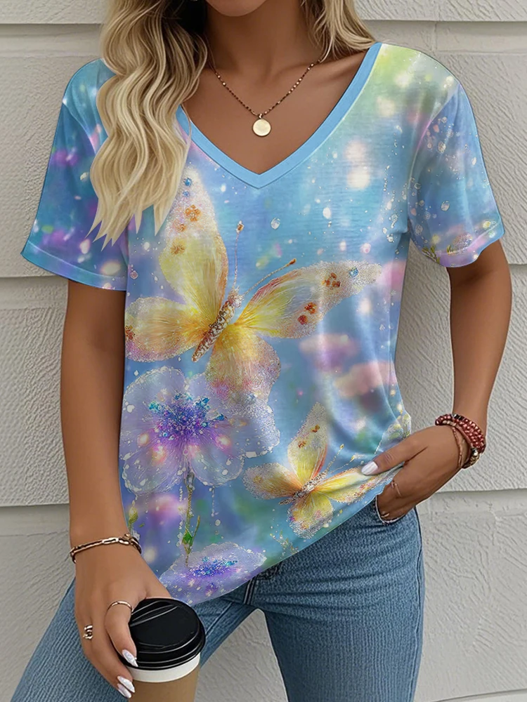 Women Streetwear Casual T Shirts Tops Summer Harajuku V-Neck Tees Oversized Woman Clothing Flower Butterfly 3D Print T-shirt
Women Streetwear Casual T Shirts Tops Summer Harajuku V-Neck Tees Oversized Woman Clothing Flower Butterfly 3D Print T-shirt