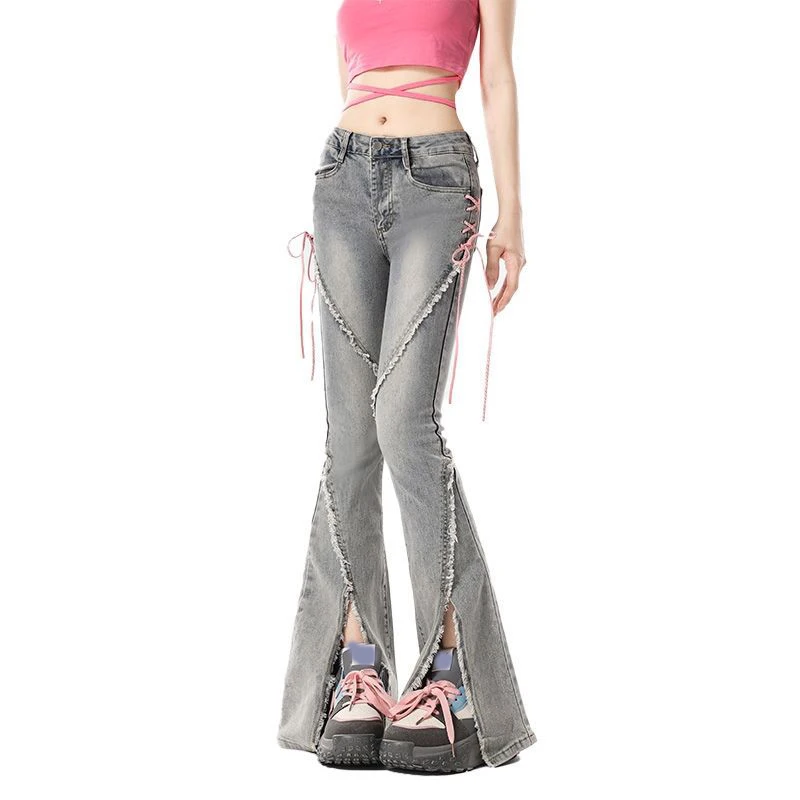 Harajuku Streetwear Retro Flare Jeans Women High Waist Pink Ribbon Sweet Wide Leg Straight Denim Trousers Y2K Vintage Pants
Harajuku Streetwear Retro Flare Jeans Women High Waist Pink Ribbon Sweet Wide Leg Straight Denim Trousers Y2K Vintage Pants