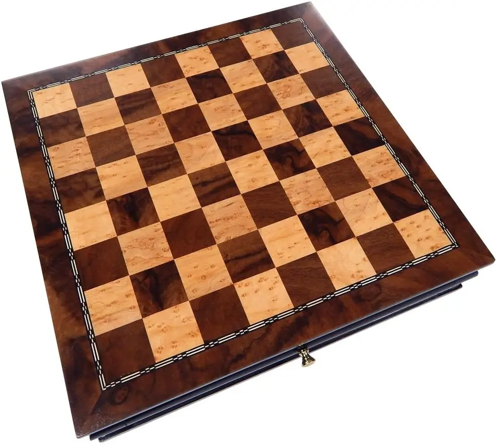 Burl Wood Inlaid Chess Cabinet with Drawer, 13 x 13 Inch Medium Board Only
Burl Wood Inlaid Chess Cabinet with Drawer, 13 x 13 Inch Medium Board Only
