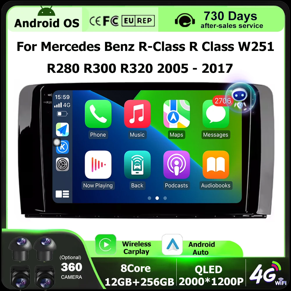 9'' Android 16 Auto For Mercedes Benz R-Class R Class W251 R280 R300 R320 2005 - 2017 Car Radio Multimedia Video Player 4G WIFI