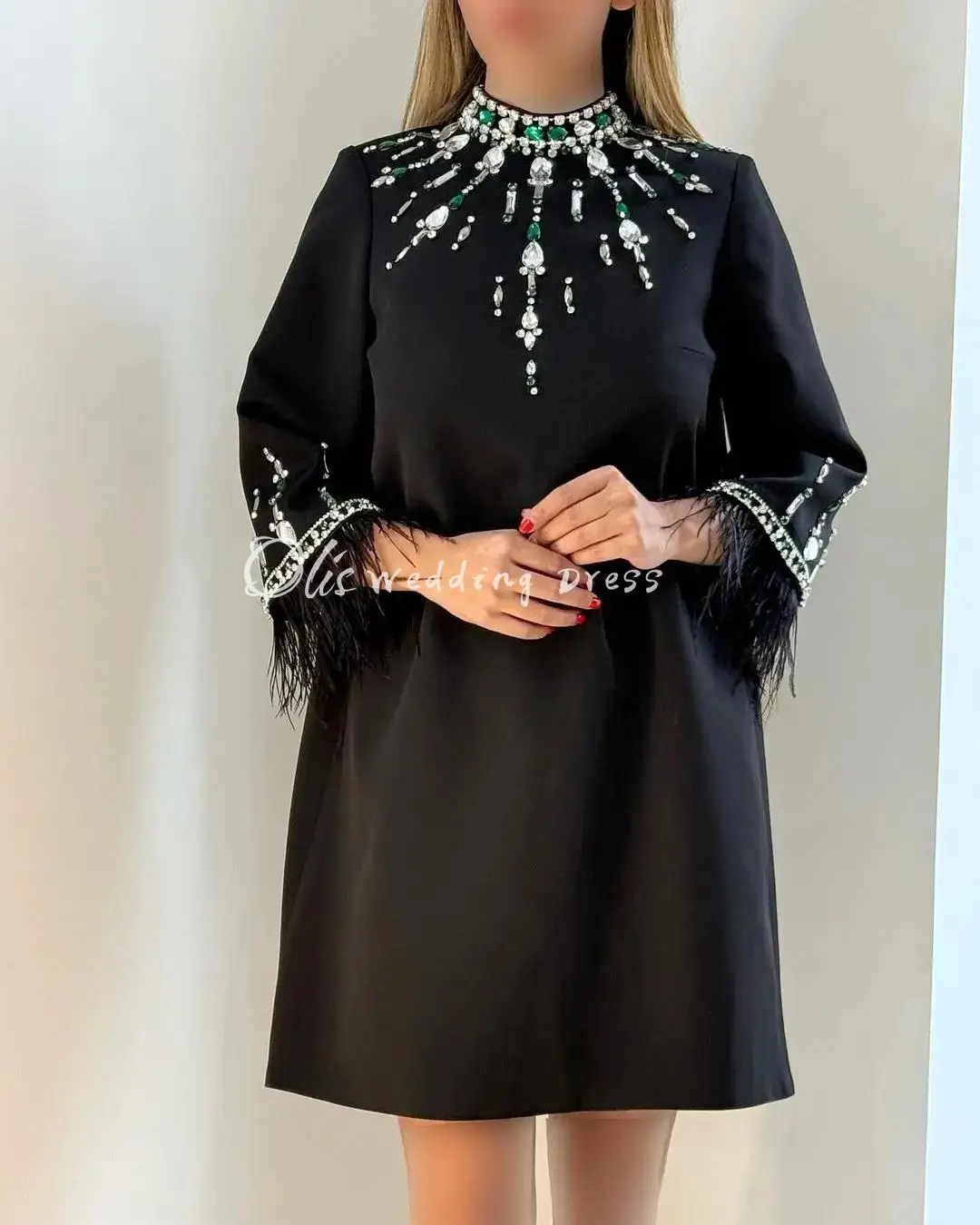 customized Black Long Sleeves Prom Dresses High Neck Crysatls Feathers Party Dresses Short Evening Dresses
customized Black Long Sleeves Prom Dresses High Neck Crysatls Feathers Party Dresses Short Evening Dresses