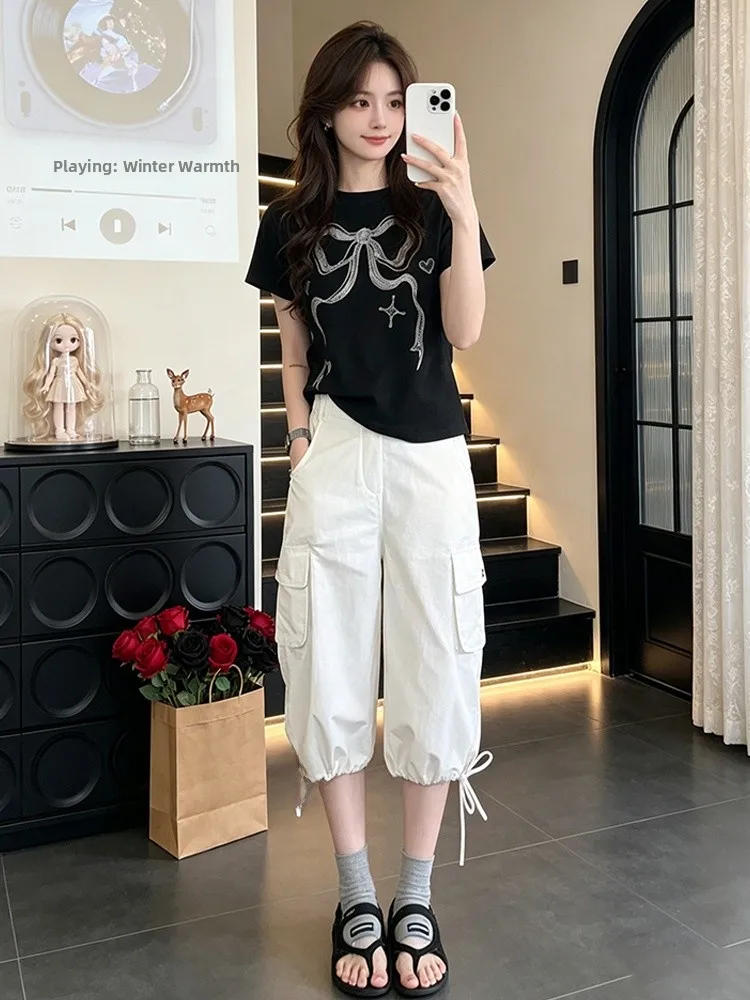 Summer Beautiful Knot Print Short Sleeve T-Shirt And Drawstring Pants Two-Piece Set Women's Fashion Casual Wear
Summer Beautiful Knot Print Short Sleeve T-Shirt And Drawstring Pants Two-Piece Set Women's Fashion Casual Wear
