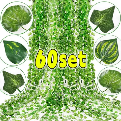 Künstliche grüne Efeublätter, Rattan-Krieffelblätter, Ranke, Hängegirlande, DIY, künstliche Blumen, Pflanzen für Garten, Hochzeit, Party, Heimdekoration