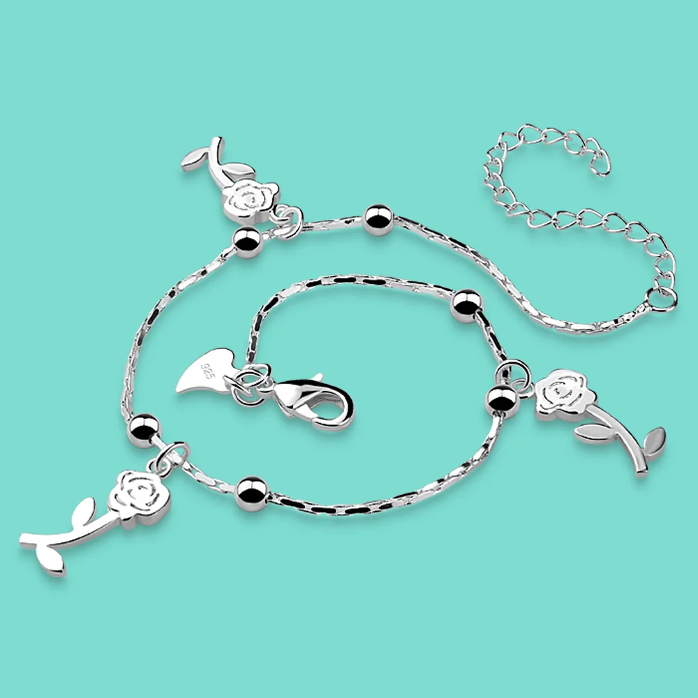 Summer Fashion Jewelry Women's 925 Sterling Silver Anklet Romantic Rose Blossom Plant Pendant Bead Chain Beach Birthday Gift
Summer Fashion Jewelry Women's 925 Sterling Silver Anklet Romantic Rose Blossom Plant Pendant Bead Chain Beach Birthday Gift