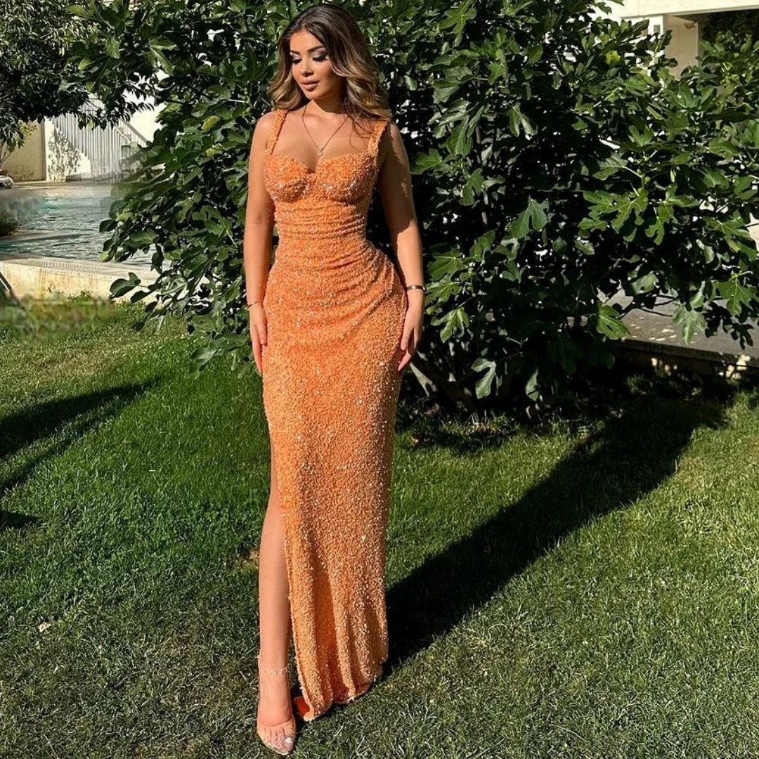 Orange Glitter Evening Dresses Women Luxury vestidos de noche Floor Length Prom Dress Customized Wedding Party Gown فساتين سهرة
Orange Glitter Evening Dresses Women Luxury vestidos de noche Floor Length Prom Dress Customized Wedding Party Gown فساتين سهرة