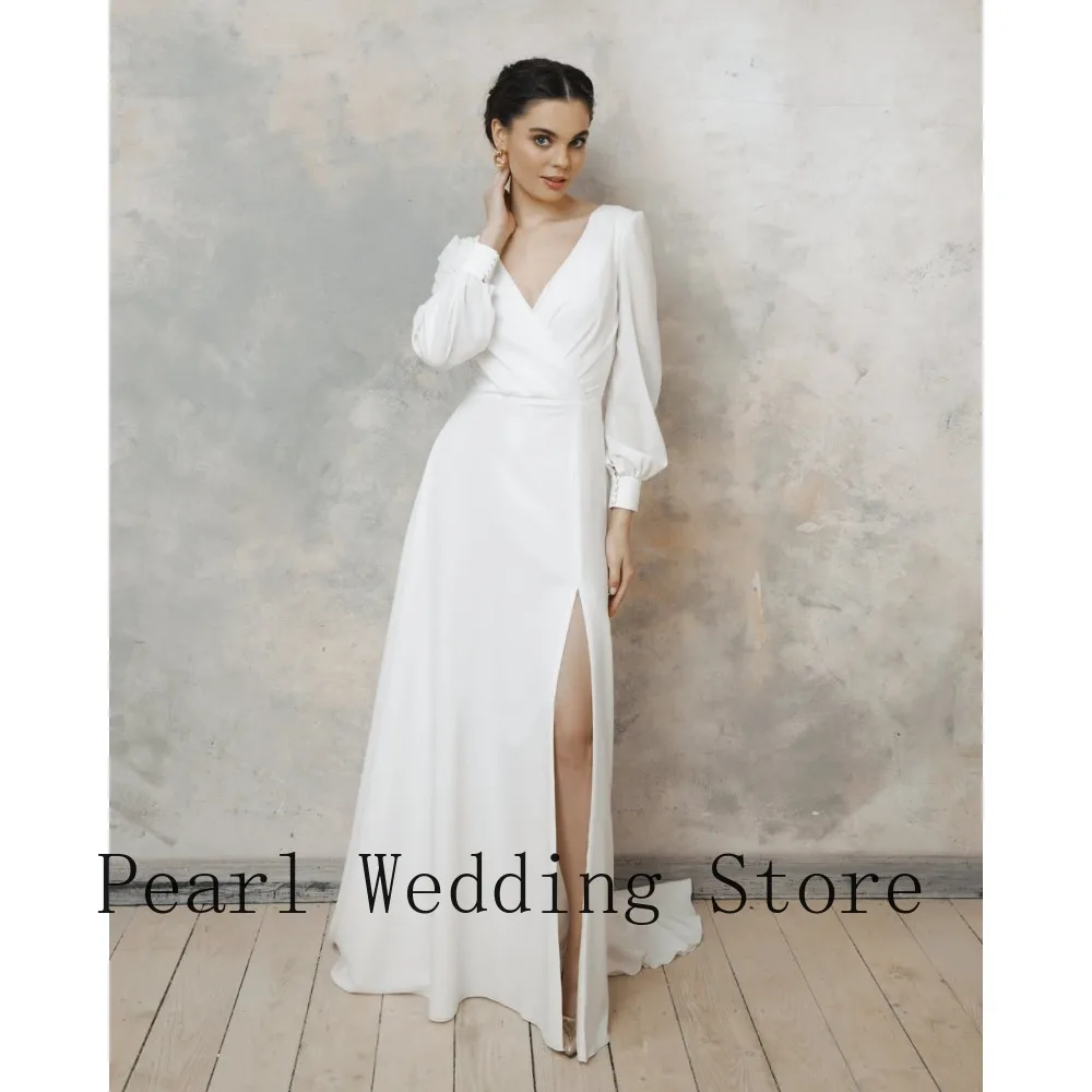 Customized 2026 Hot Sale White Wedding Dress V Neck Long Puff Sleeve High Slit Maxi Gown Women Bridal Wedding Party Dress
Customized 2026 Hot Sale White Wedding Dress V Neck Long Puff Sleeve High Slit Maxi Gown Women Bridal Wedding Party Dress