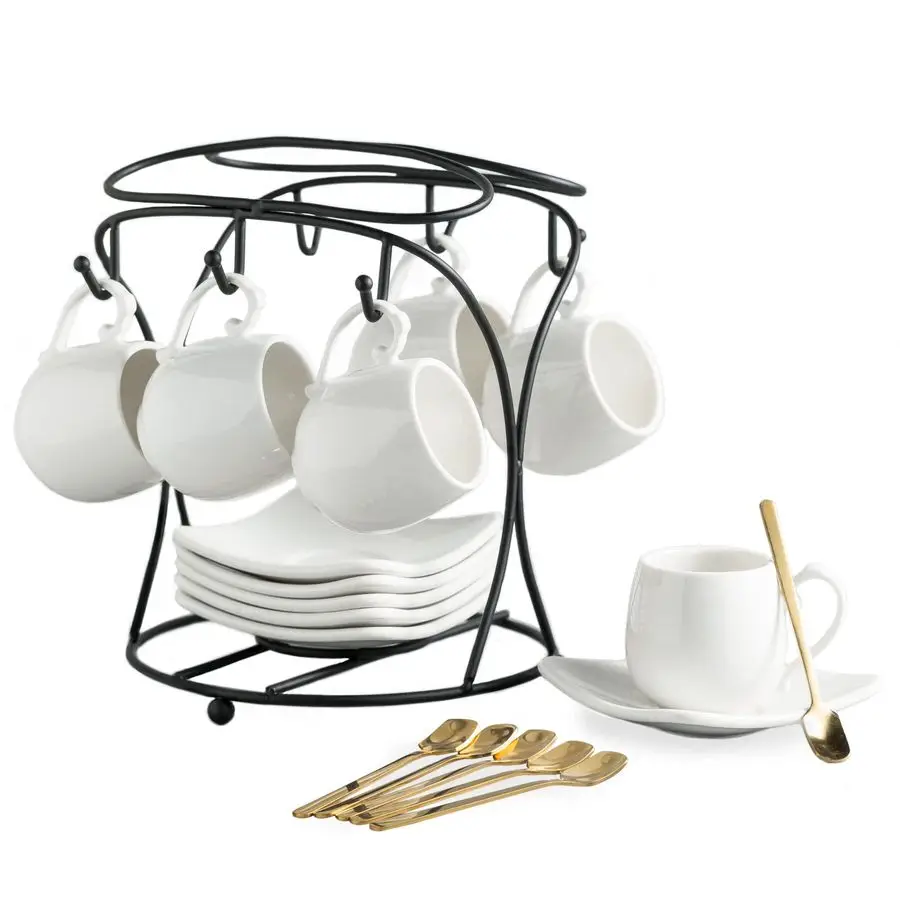 Espresso Cups with Saucers Set, Porcelain Coffee Cups and Metal Stand and Spoons, Small Demitasse Cups for Espresso, Latte, Cafe
Espresso Cups with Saucers Set, Porcelain Coffee Cups and Metal Stand and Spoons, Small Demitasse Cups for Espresso, Latte, Cafe