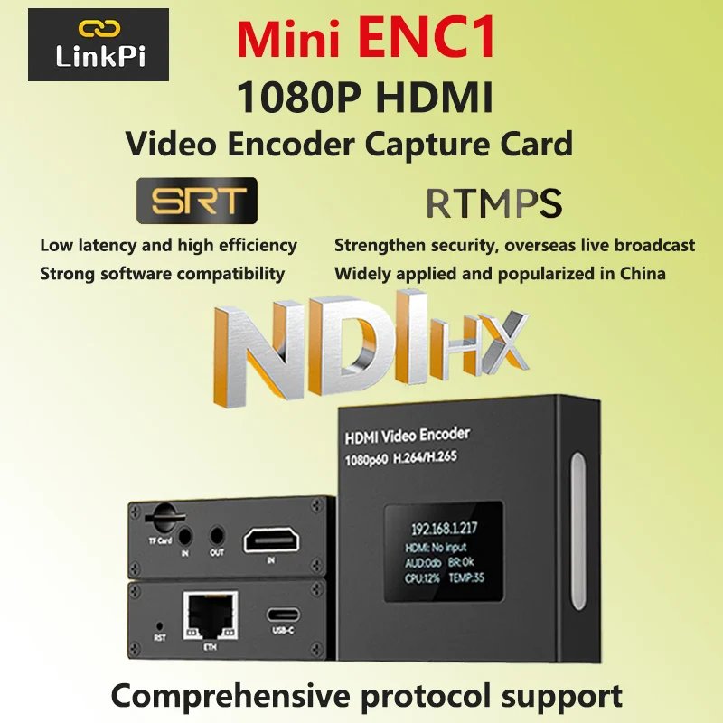 Link Pi MiniENC1 HDMI Encoder Portable Streaming HD 1080P60 RTSP RTMP H265 Live Broadcast Video Encoder Capture Card
Link Pi MiniENC1 HDMI Encoder Portable Streaming HD 1080P60 RTSP RTMP H265 Live Broadcast Video Encoder Capture Card