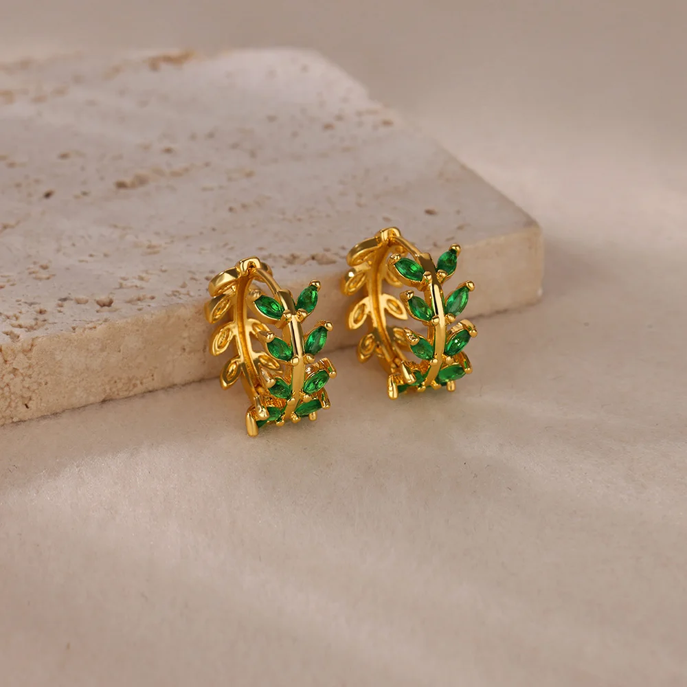 Zircon Green Leaf Hoop Earrings For Women 2024 Trend Small Gold Color Stainless Steel Leaves Earrings Wedding Jewelry Gift
Zircon Green Leaf Hoop Earrings For Women 2024 Trend Small Gold Color Stainless Steel Leaves Earrings Wedding Jewelry Gift