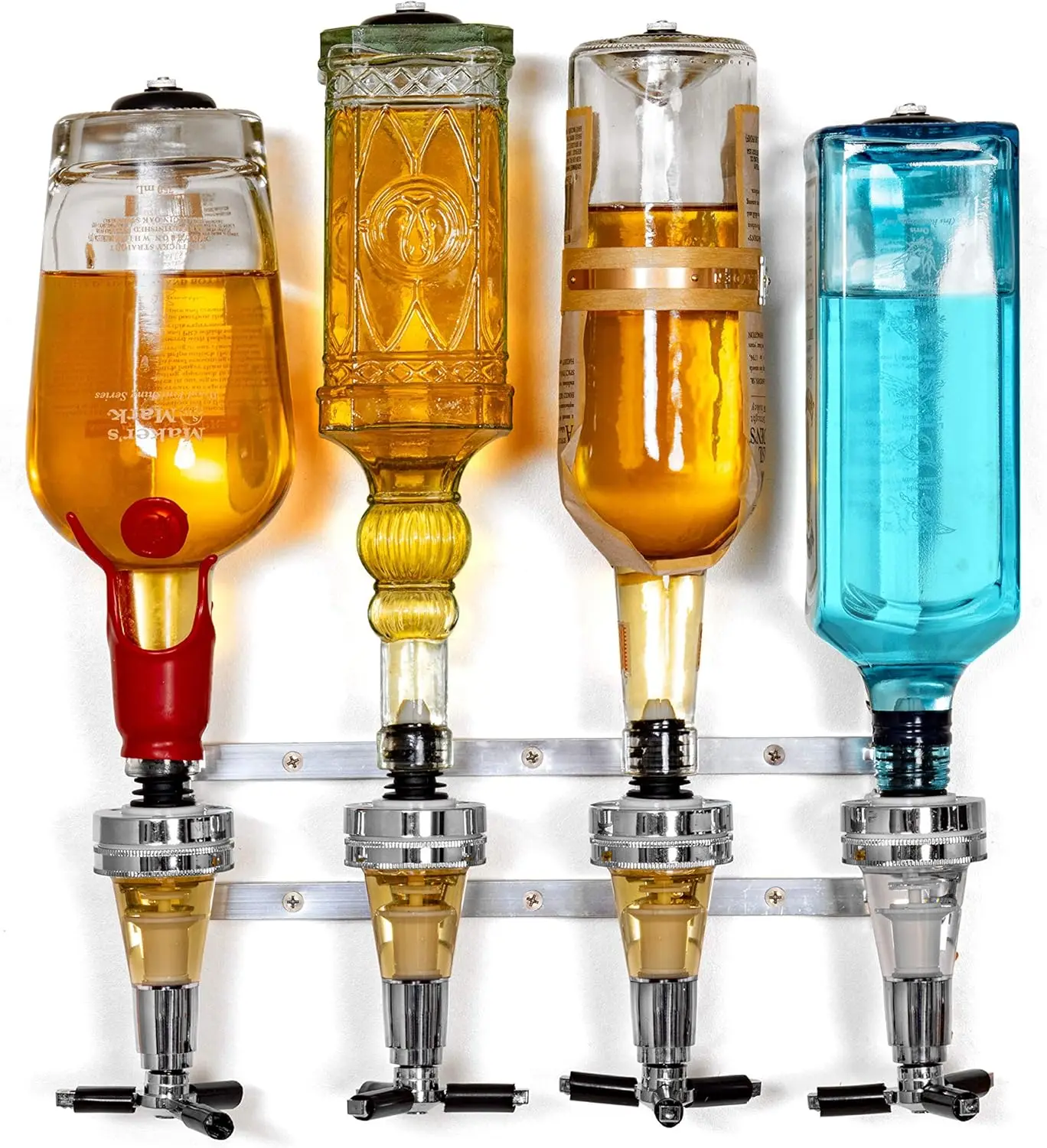 4-Bottle Liquor Dispenser for Wall-Mounted Cocktail Tap with Push-Release Valves, Home Bar Accessories for Man Cave
4-Bottle Liquor Dispenser for Wall-Mounted Cocktail Tap with Push-Release Valves, Home Bar Accessories for Man Cave