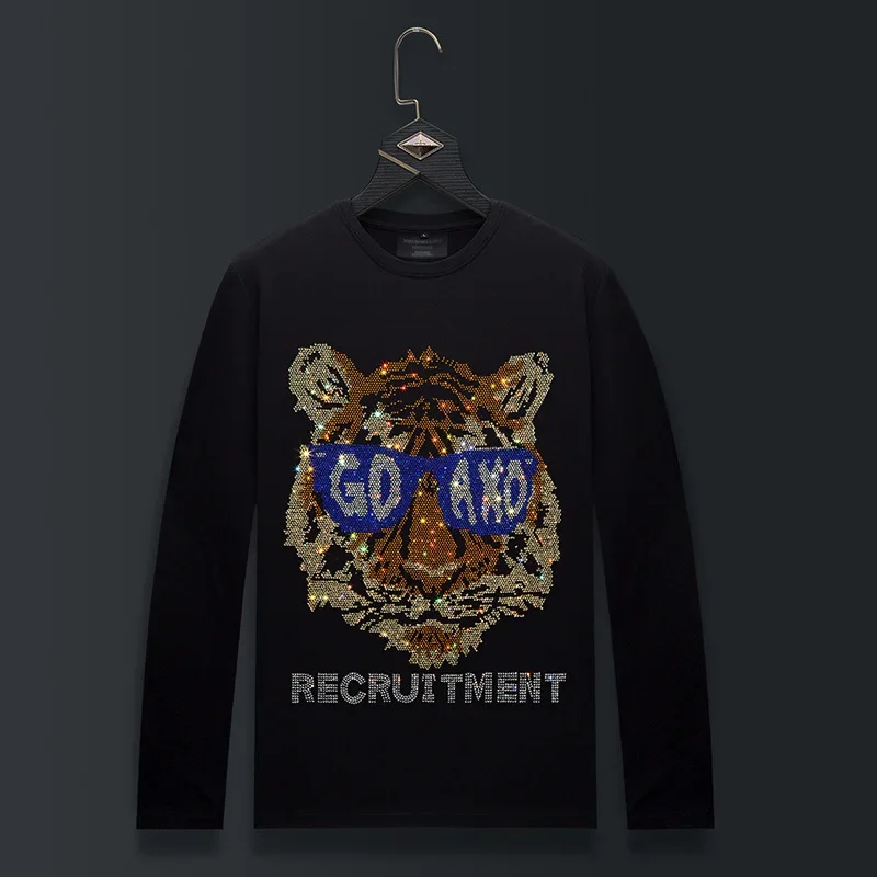 Футболки больших размеров, мужские топы, модная уличная одежда со стразами и круглым вырезом, с длинным рукавом, тонкие хлопковые футболки из модала, мужская одежда 
Футболки больших размеров, мужские топы, модная уличная одежда со стразами и круглым вырезом, с длинным рукавом, тонкие хлопковые футболки из модала, мужская одежда