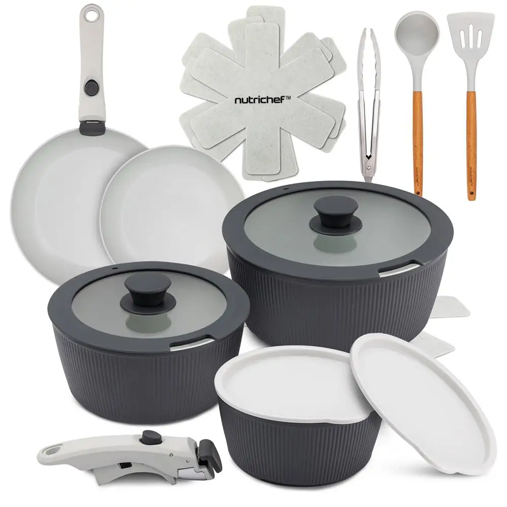NutriChef 18-Piece Ceramic Cookware Set – Non-Stick, PTFE-Free, Space-Saving Design, Includes Utensils, Oven & Stove Safe
NutriChef 18-Piece Ceramic Cookware Set – Non-Stick, PTFE-Free, Space-Saving Design, Includes Utensils, Oven & Stove Safe
