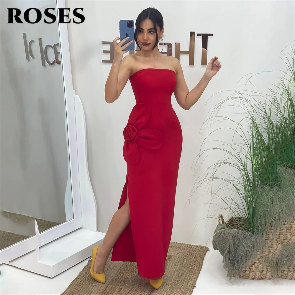 ROSES Red Evening Dress Sleeveless Fitted Mermaid Formal Gown with Floral and Side Slit Night Dress Satin Prom Dress Customized
ROSES Red Evening Dress Sleeveless Fitted Mermaid Formal Gown with Floral and Side Slit Night Dress Satin Prom Dress Customized