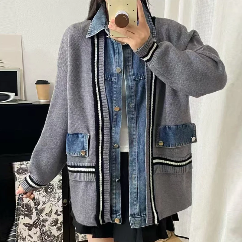 Casual Chic Sweater Cardigan Denim Patchwork Stylish Jacket Warm Versatile Coat Trendy Fashion Outerwear Winter Fall Streetwear
Casual Chic Sweater Cardigan Denim Patchwork Stylish Jacket Warm Versatile Coat Trendy Fashion Outerwear Winter Fall Streetwear